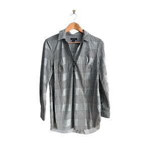 Tribal Tunic Blouse Houndstooth Soft Black White V-Neck Women's S Stretchy